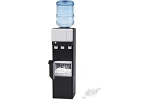 SOOPYK Water Cooler Dispenser with Ice Maker - Top Loading Water Dispenser 3 or 5 Gallon - 3 Temperature Setting - 27 lbs in 24 hrs - 9 Ice Cubes Per 5-7 Mins - Child Safety Lock Black