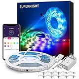SUPERNIGHT DreamColor LED Strip Lights, Smart Music Sync Light Strip Phone App Controlled Waterproof for Party, Room, Bedroom, TV, Gaming with Brighter 5050 LEDs and Strong Adhesive Tape (16.4Ft)