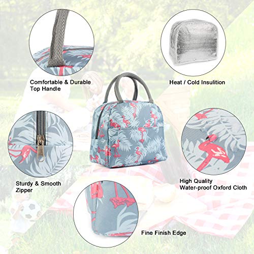Lunch Bag,Reusable Insulated Lunch Bag Cooler Tote Box with Front Pocket Zipper Closure for Woman Man Work Picnic or Travel Light Blue Flamingo (Style 1)