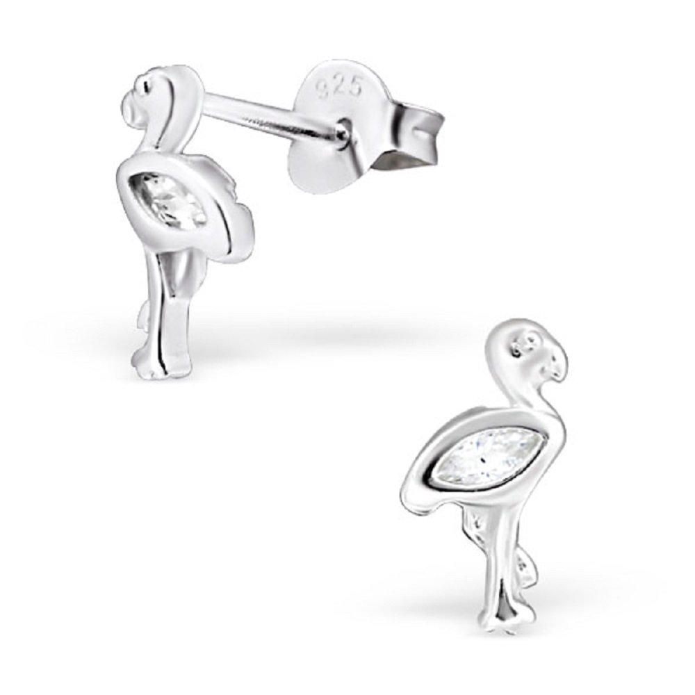 925 Sterling Silver Flamingo Stud Earrings for Women & Girls – Cute Animal Bird Jewellery Gift Boxed