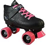 Pacer Mach-5 Pink GTX-500 Black Quad Roller Speed Skates w/ 2 Pairs of Laces (Black & Pink)
