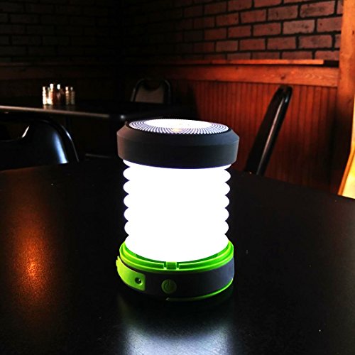Solar Powered Portable LED Camping Lantern, Collapsible USB Rechargeable Flashlight and Emergency Phone Charging, Camping Lighting for Outdoor Night Hiking, Camping Tent, Hunting, Hurricane.(Green)