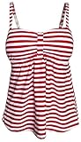 Gabrielle-Aug Women's Classic Stripe Tankini Top Swimsuit(FBA) (16, Red)