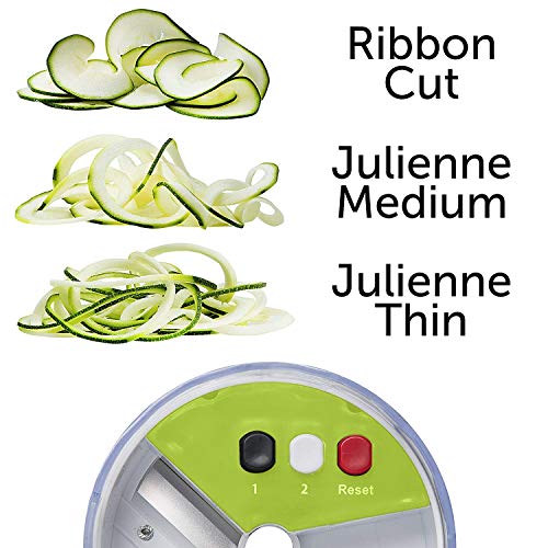Adjustable Mandoline Slicer with Spiralizer Vegetable Slicer - Green Veggie Slicer Mandoline Food Slicer with Julienne Grater - V Slicer Mandoline Cutter Vegetable Cutter Zoodle Maker by Prep Naturals