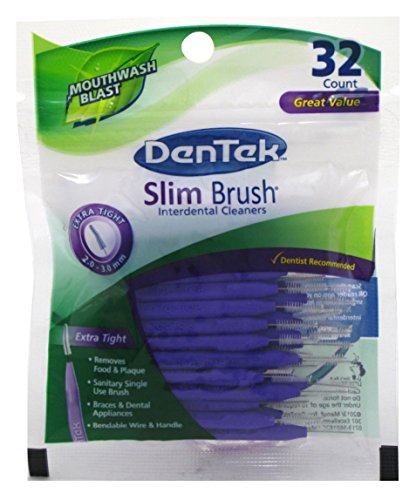 DenTek Slim Brush 6-Pack (32 Count) - Deep Clean Interdental Brushes For Tight Teeth