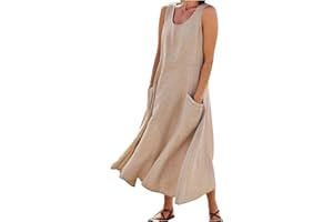 RDEGOOCHA Maxi Dress for Women Summer Tank Dress Sleeveless Solid/Print Loose Crew Neck Long Flowy Beach Dresses with Pocket…
