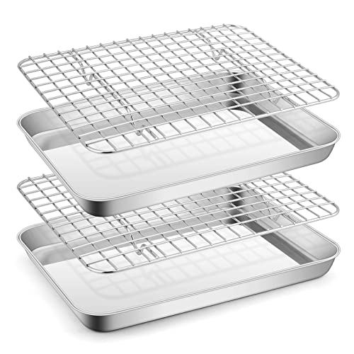 Metal Toaster Oven Tray with Rack Set, Efar 10.5”x8.3” Baking Sheet