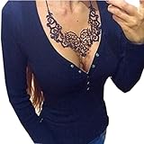 Blooming Jelly Women's Fashion Long Sleeve Deep V-neck Blouse Button Down Shirts Tops