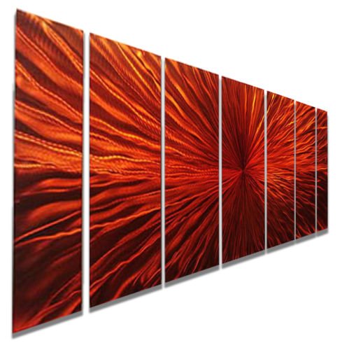 Striking Metallic Red Jewel Tone Fusion Modern Hand-Painted