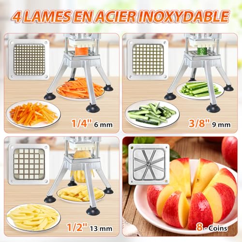 Anatole Professional Vertical French Fries Cutter with 6 mm 9 mm 13 mm Corner Blade Stainless Steel Potato Cutter for Fries Manual Multifunctional for Carrot, Cucumber, Onion, Lemon Fruit