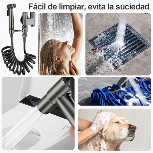 AMZYYDS Bidet Pulverizador, válvula control doble 2 en 1,manguera para wc | llave doble salida,manguera para baño 2M,para WC para limpieza inodoros, baño mascotas, Higiene Personal bidet manguera negro