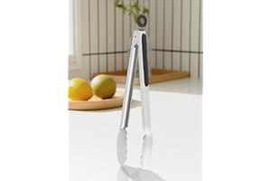 Stainless Steel Kitchen Tongs 12 inch, BBQ Locking Metal Food Tongs Non-Slip Grip (Black)