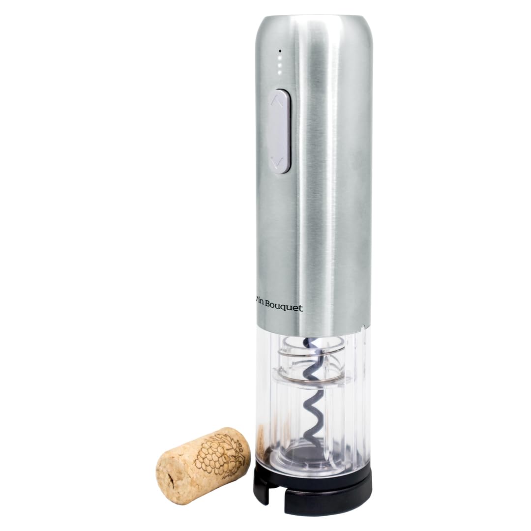 Vin Bouquet FID 004-Compact Electric Corkscrew, Metal, Silver, 18 x 26.5 x 5.5 cm