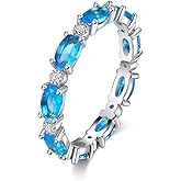 Angol Opal Ring for Women Rose Gold Plated 925 Sterling Silver Opal Engagement Wedding Promise Rings Jewelry Gifts for Her (9, Silver-Light Blue)