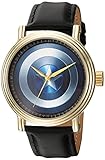 MARVEL Men's Captain America Analog-Quartz Watch with Leather-Synthetic Strap, Black, 22 (Model: WMA000024)