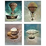 Steampunk Airship Fantasy Prints - Set of 4