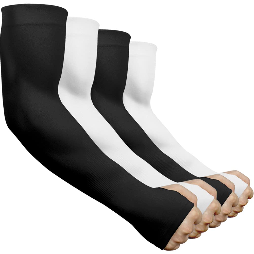 Ladiery 4 Pairs UV Sun Protection Arm Sleeves for Men Women, Cooling Arm Cover for Baseball, Running, Tattoo Cover