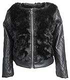 Catherine Malandrino Little Girls Fur Moto Jacket with PU Leather Quilted Sleeve