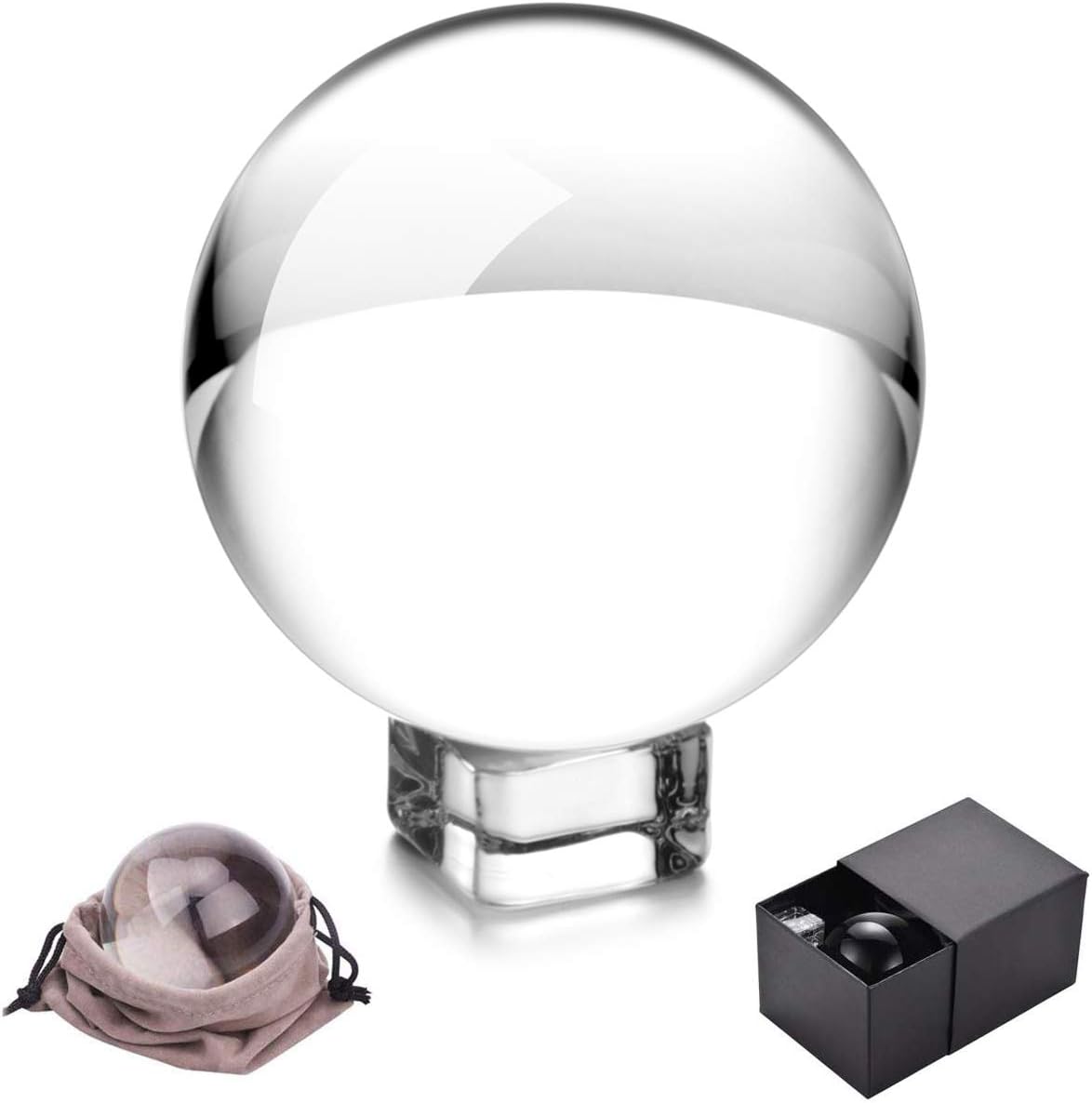 JIHUI Crystal Ball K9 Crystal Ball Clear 31/5" （80mm） Photography Lensball with Crystal Stand