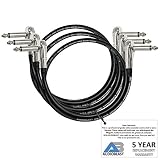 3 Units - 2 Foot - Audioblast HQ-1 - Ultra Flexible - Dual Shielded (100%) - Instrument Effects Pedal Patch Cable w/ ¼ inch (6.35mm) Low-Profile, R/A Pancake Type TS Connectors & Dual Staggered Boots