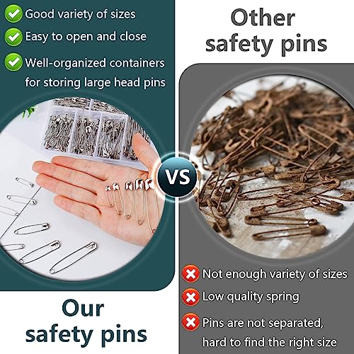 RstEDame Safety Pins, 250pcs High Strength Steel Assorted Sizes Hijab Brooches Pins Durable Rust-Resistant Clothing Pins for Home Office Clothes Label Sewing Jewelry Making, 6 Sizes, Silver