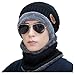KOODER Winter hats; Knitted Beanie Caps, with scarves included! Extra thick, lamb wool added for extra warmth and comfort (Black)