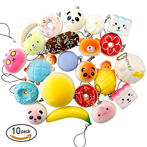 Wall of Dragon 10 Pcs Bread Cake Bun Random Squishy Slow Rising Pendant Donut Charm Stretchy Squeeze Cream Scented Cute Strap Toy