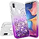 Alcatel 3V 2019 Case, with [Tempered Glass Screen Protector] Diamond Quicksand Cute Phone Cover - Purple on Teal