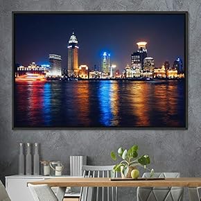 signwin Framed Canvas Wall Art City Illuminations Aerial...
