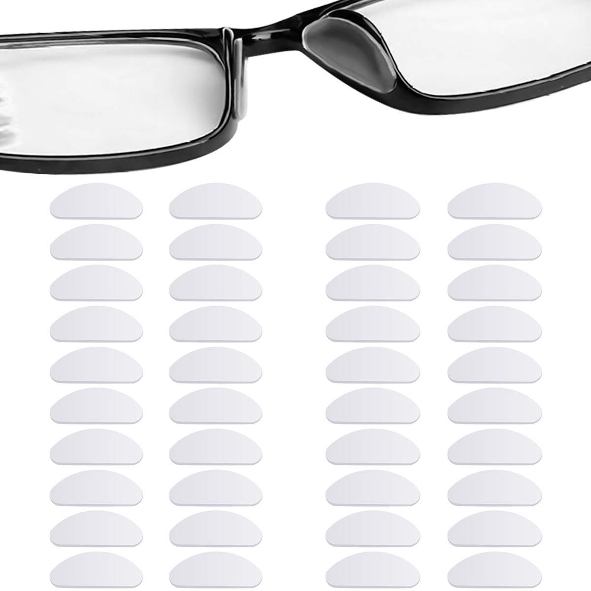 Disino 20 Pairs Silicone Nose Pads for Glasses, Stick on Nose Pads, D Shape Adhesive Nose Cushions for Eyeglasses Spectacle Reading Glasses Sunglasses, Transparent