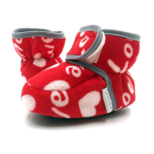 Baby Booties Girl & Boy Infant Fleece Slippers - Red Heart Valentines Soft Cozy and Colorful Baby Shoes By Conda 6 - 18 Months