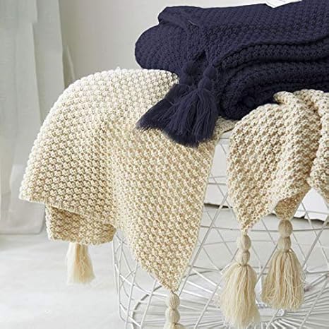 Amazon Mh Mylune Home 毛布 ニット ブランケット 北欧 掛け毛布 大判 防寒 かわいい ひざ掛け 通年使用 暖かい 無地 肩掛け フリンジ付き ベッドスロー 140cm 170cm ブランケット 毛布 オンライン通販
