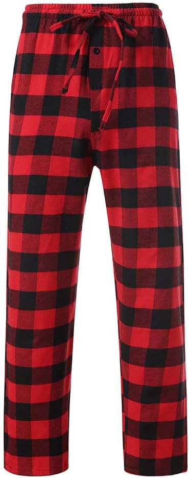 Jentouzz Men's Casual Loose Buffalo Plaid Pajama Pants Soft Cotton/Flannel Lounge Bottoms