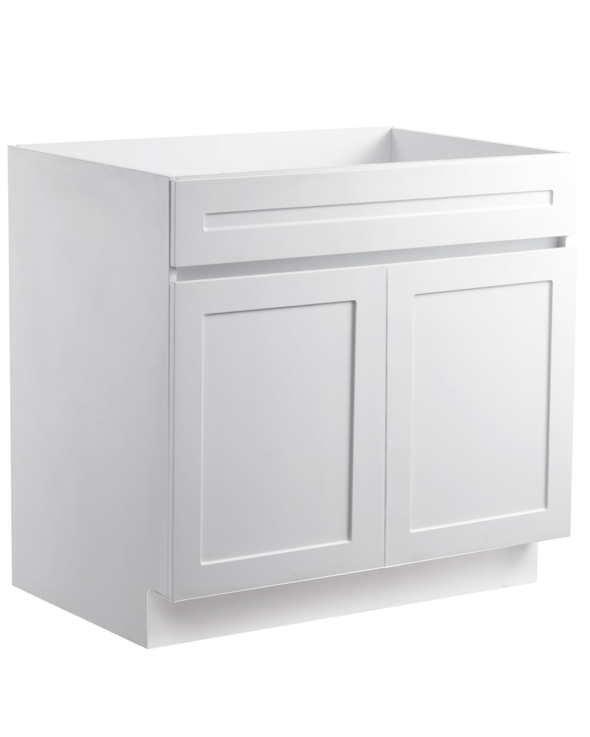 Photo 1 of ***missing screws***VEVOR White Shaker Base Cabinet, 36-Inch Unassembled Sink Base Cabinet, 36" W x 24" D x 34.5" H Ready to Assemble Cabinet with Soft-Close Doors and Adjustable Shelf, for Home Office