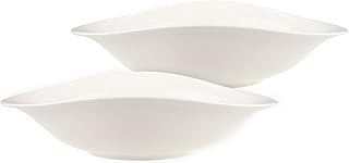 Villeroy & Boch Dune 2 Pastaschalen/Geschirr aus hochwertigem Premium Porcelain/ 2-teiliges Set Geschirrset, Porzellan, Weiß, 27X21cm, 2-Einheiten