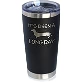 Long Day - Insulated Coffee Tumbler Cup with Sliding Lid - Stainless Steel Insulated Mug - Dog Themed Coffee Gifts - Black