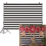 Allenjoy 8x6ft Fabric Black and White Stripes Backdrop for Birthday Wedding Party Dessert Table Decor Studio Photography Pictures DIY Photo Booth Striped Banner Background Baby Bridal Shower Newborn