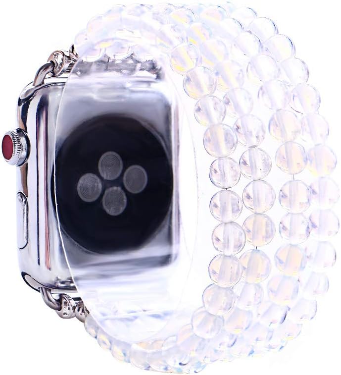KAI Top Fashion Watch Band Compatible with Apple Watch 38mm 40mm 42mm 44mm for Women Girls,Opal Agate Beaded Elastic Band Replacement Stretch Strap Compatible for iWatch Series 5 4 3 2 1
