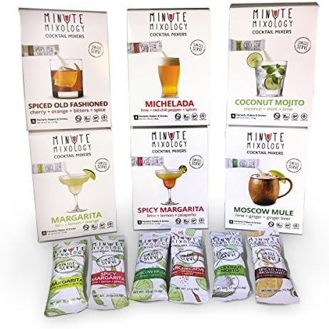 Minute Mixology Cocktail Mixers - Low Calorie, All Natural Mix for Margarita, Spicy Margarita, Mojito, Moscow Mule, Old Fashioned, Michelada (Assorted Pack: All 6 Flavors, 48 Packets)