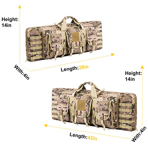 AK47/AR16 Tactical Rifle Case Double Carbine Bag Outdoor Molle Deluxe Double Rifle Gun Bag Padded Long Gun Case & Rifle Storage Backpack(2 Sizes and 6 Colors to chooese from) (Multicam, 38inch)