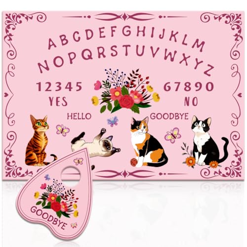 WEBEEDY Cats Flower Spirit Talking Board with Planchette Kitty Wooden Divination Board, Pendulum Dowsing Divination Boards Set for Adult Family Party Gathering Metaphysical Message Supplies