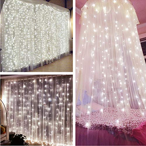 MZD8391 Curtain String Lights, 9.8 X 9.8ft 304 LED Starry Fairy Lights for Wedding, Bedroom, Bed Canopy, Garden, Patio, Outdoor Indoor (White Curtain Lights)