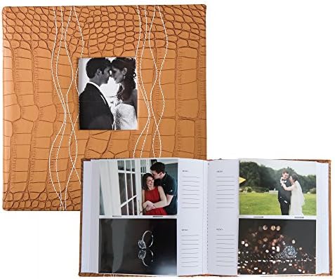 Profolio Photo Albums 200-Pocket Sewn Leatherette Frame Cover Photo Album, Medium Brown