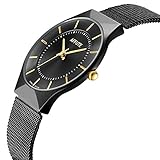 Tamlee Fashion Classic Slim Case Quartz Analog Mesh Stainless Steel Dress Watches for Men Black