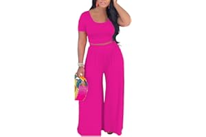 BFFBABY 2 Piece Outfits for Women Sexy Backless Short Sleeve Crop Top High Waist Wide Leg Long Pant Sets Tracksuit Sport Set