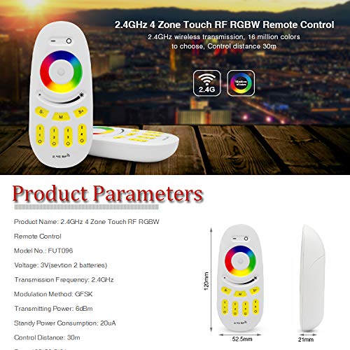 Mi Light Wireless 2.4G RF RGB + White/Warm White Controller Kit, 4 x Controllers and 4-Zone Remote, Wi-Fi Bridge Compatible, 4CH Multicolor RGBW/RGBWW LED Strip Light Controller