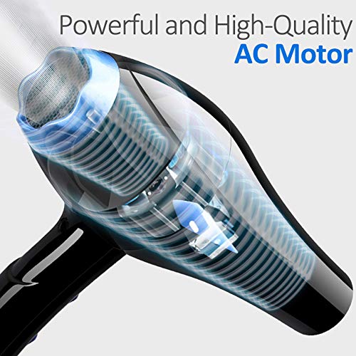 Warmlife 1875W heavy duty hair dryer Professional AC Motor Hair Dryer, Negative Ions Ceramic Ionic Blow Dryer Cold Shot Button, with Concentrator & Diffuser (Black)