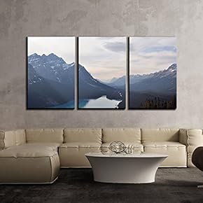 3 Piece Canvas Wall Art - Panorama of Mountain and Peaceful Valley at Fair Weather - Modern Home Art Stretched and Framed Ready to Hang - 16"x24"x3 Panels