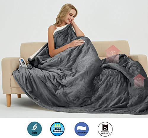 image for MARQUESS Queen Electric Blanket Sherpa and Reversible Flannel Washable