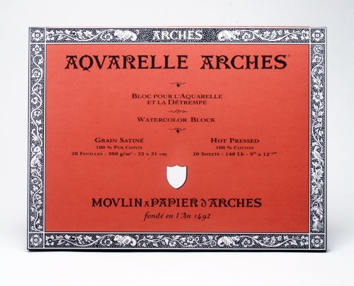 Arches Watercolor Block 140HP 20 Sheets 12x16 InchesArches Watercolor Block 140lb Hot Press 20 Sheet
